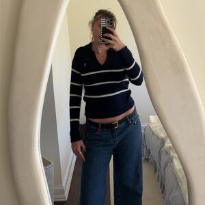 U.S. Polo Assn. Blue and White V-Neck Sweater